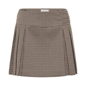 Meshki Pleated Buckle Mini Skirt - Tan Check - Size M